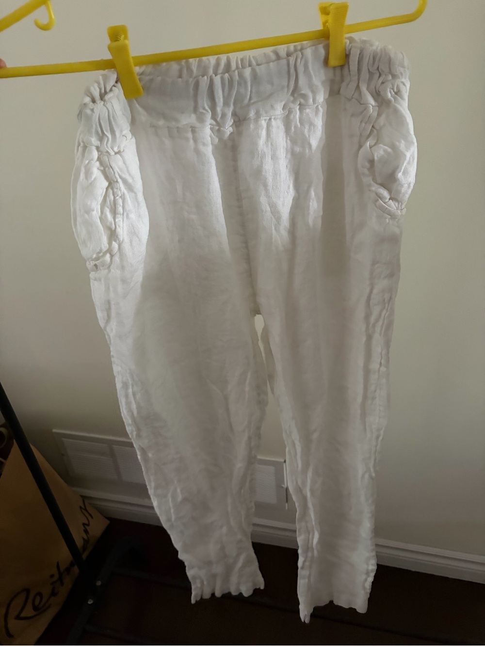 Lightweight White Linen Elastic Waist Pants